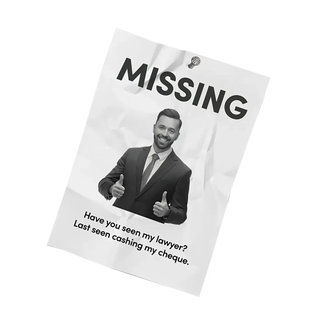 HM3 Legal no chase pledge service missing lawyer poster